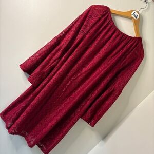 L&B Deep Red Burgundy Flowy Lace Dress Bell Sleeves Women's M New With Tags NWT